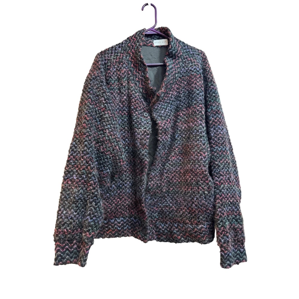 Allen‎ Wah Knit Cardigan Sweater Colorful Button Front Coat Jacket L